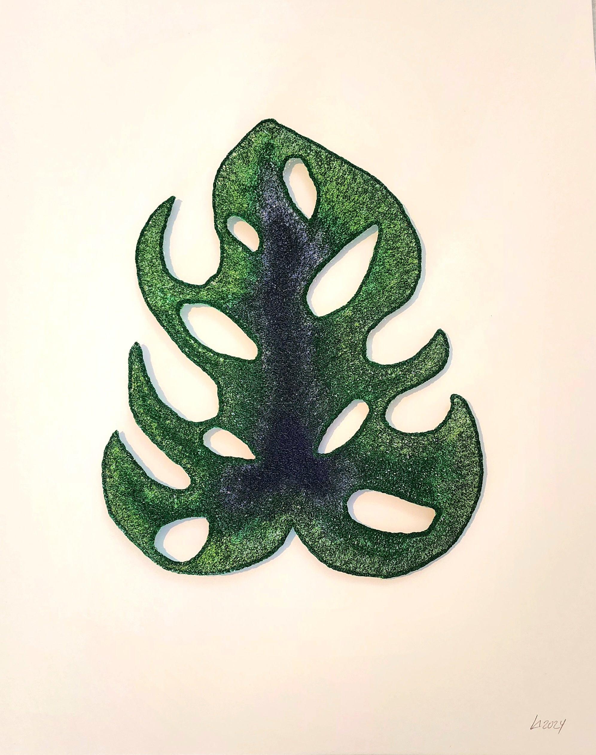 Monstera leaf made entirely of thread