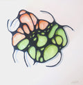 Colorful abstract design with green, orange, and black on a white background