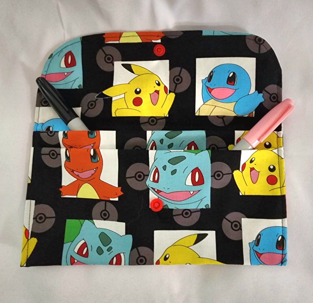Pokemon-themed pouch with character illustrations on a white background