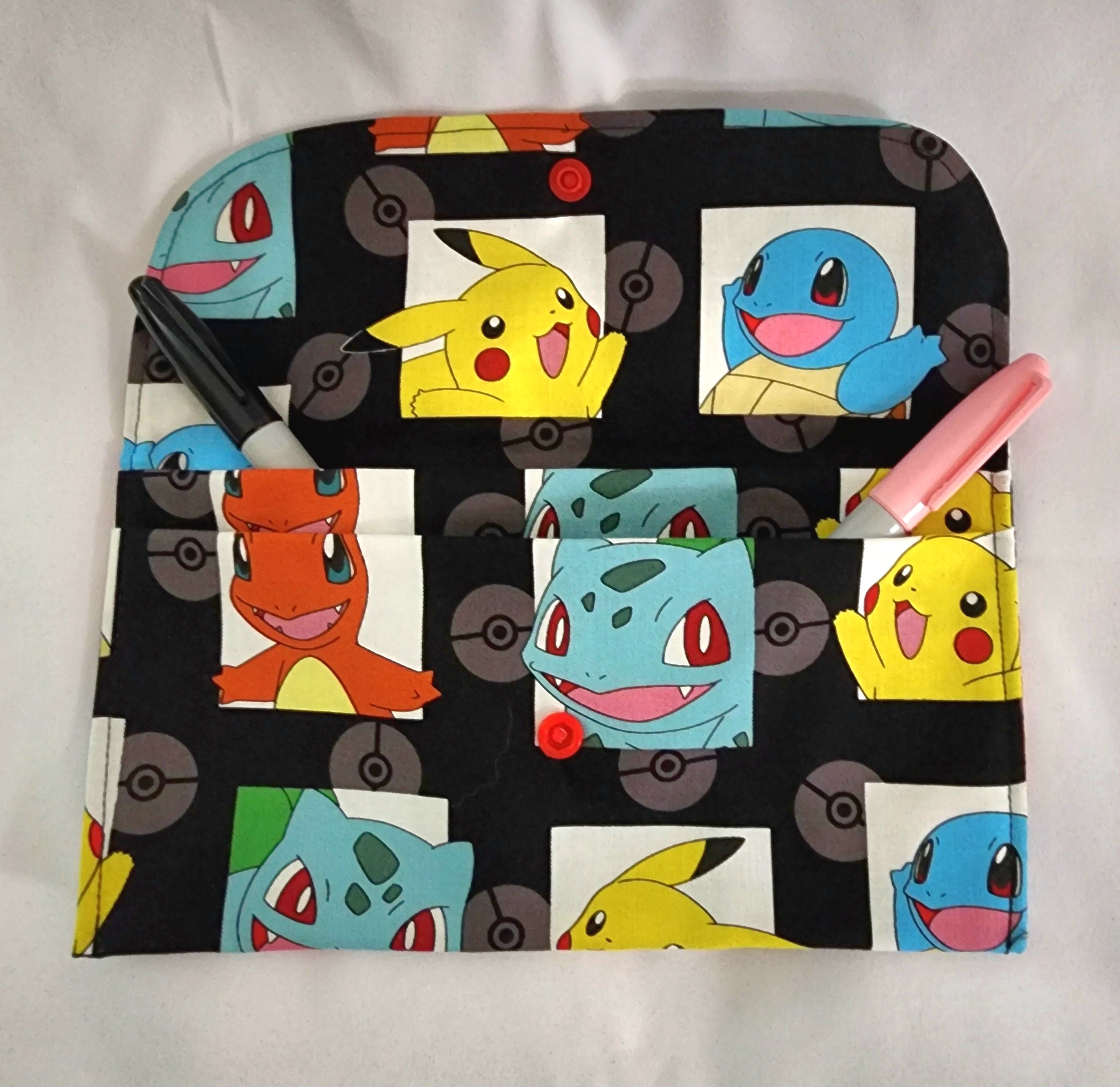 Pokemon-themed pouch with character illustrations on a white background