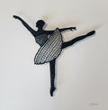 Silhouette of a dancer made from black thread on a white background