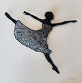 Silhouette of a dancer made from thread art on a white background