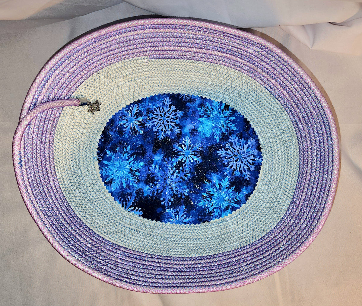 Rope Bowl: Purple, Blue and White Snowflake, Coiled Rope, Holiday Edition, Home Decor