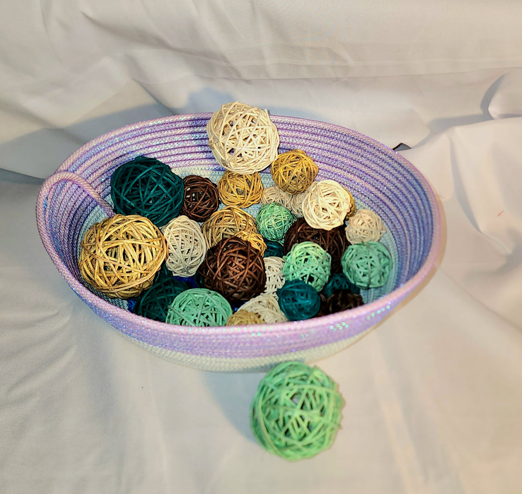 Rope Bowl: Purple, Blue and White Snowflake, Coiled Rope, Holiday Edition, Home Decor