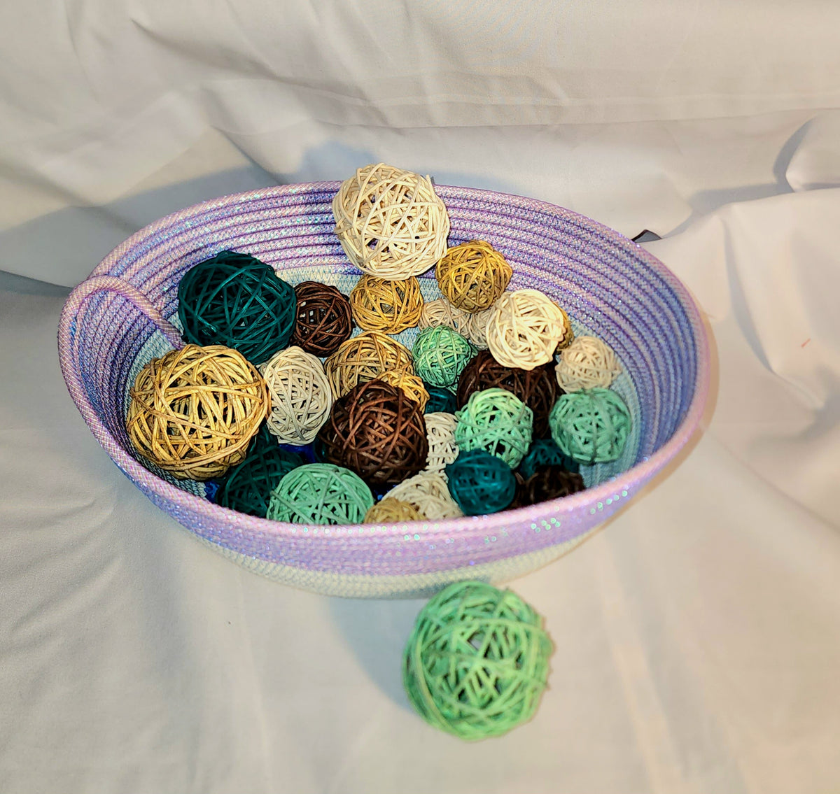 Rope Bowl: Purple, Blue and White Snowflake, Coiled Rope, Holiday Edition, Home Decor