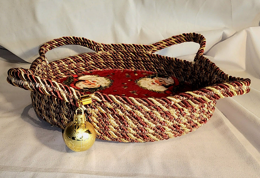 Rope Bowl: Metallic Red and Gold Santa Coiled Rope, Holiday Edition, Home Decor