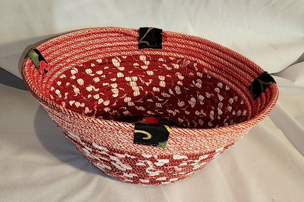 Rope Bowl: Red With Christmas Pine Cone, Coiled Rope, Holiday Edition, Home Decor