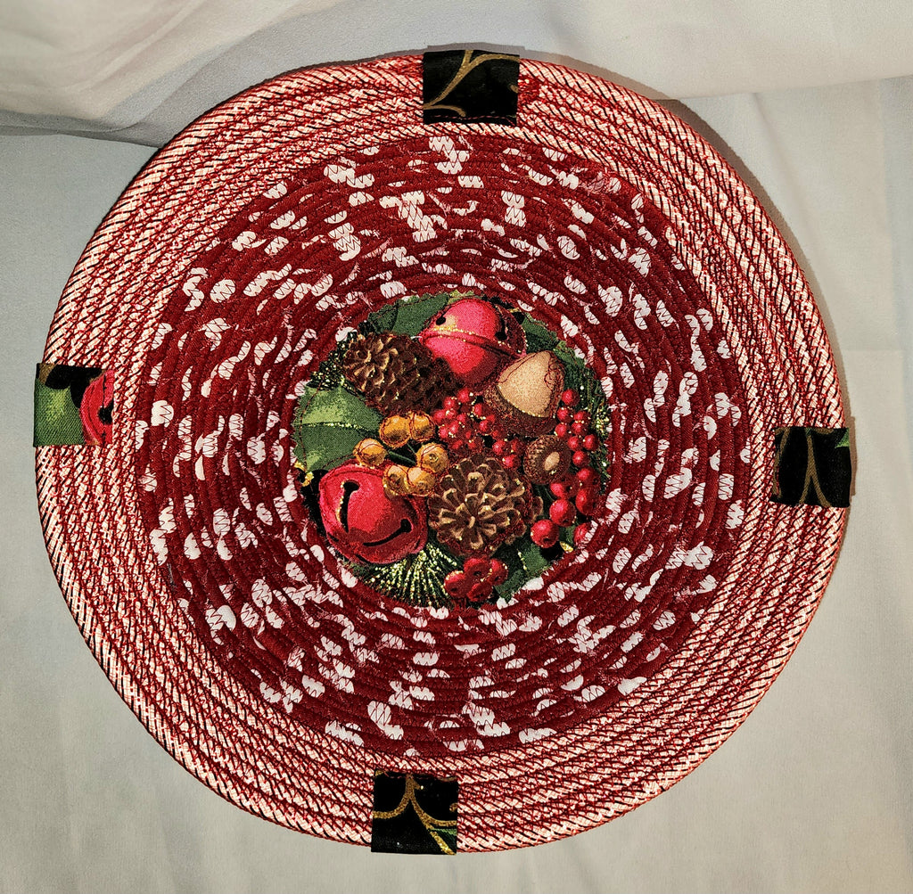 Rope Bowl: Red With Christmas Pine Cone, Coiled Rope, Holiday Edition, Home Decor