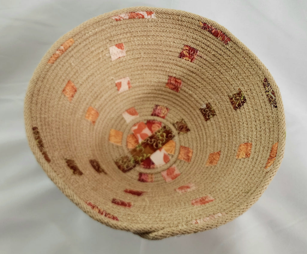 Rope Bowl: Beige with Fabric Round