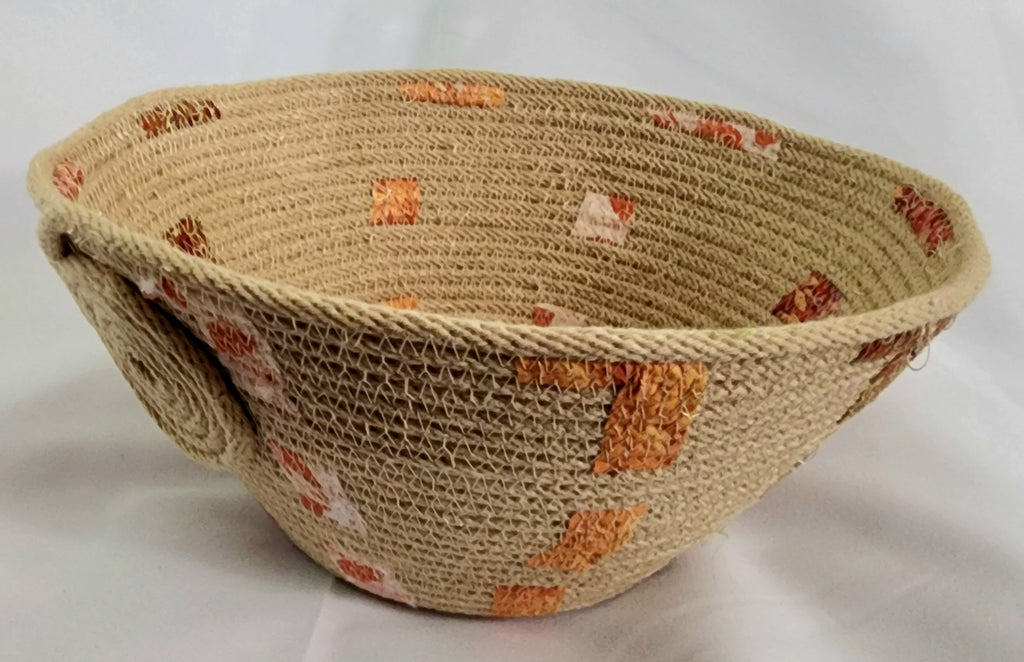 Rope Bowl: Beige with Fabric Round