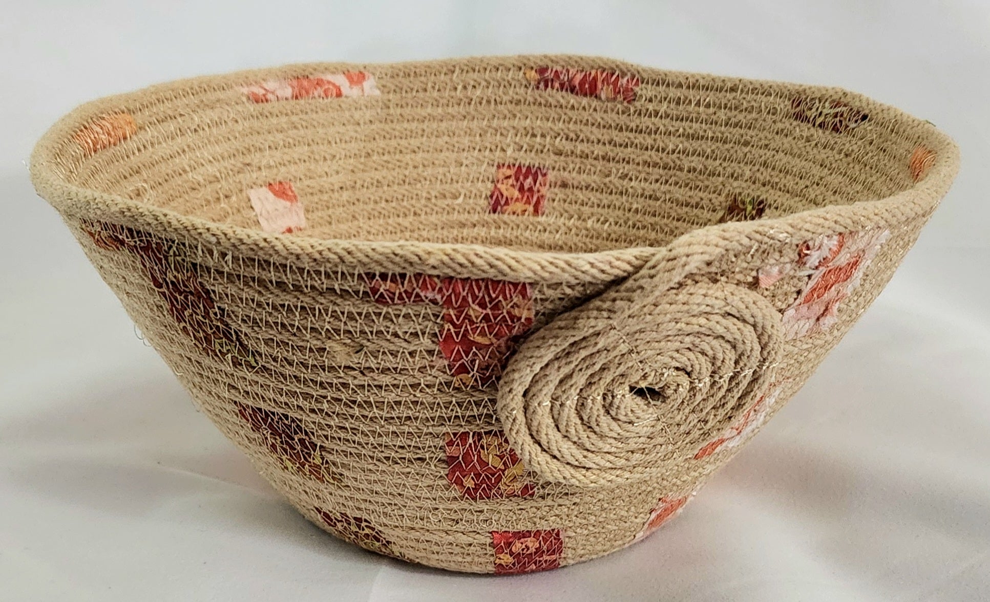 Rope Bowl: Beige with Fabric Round