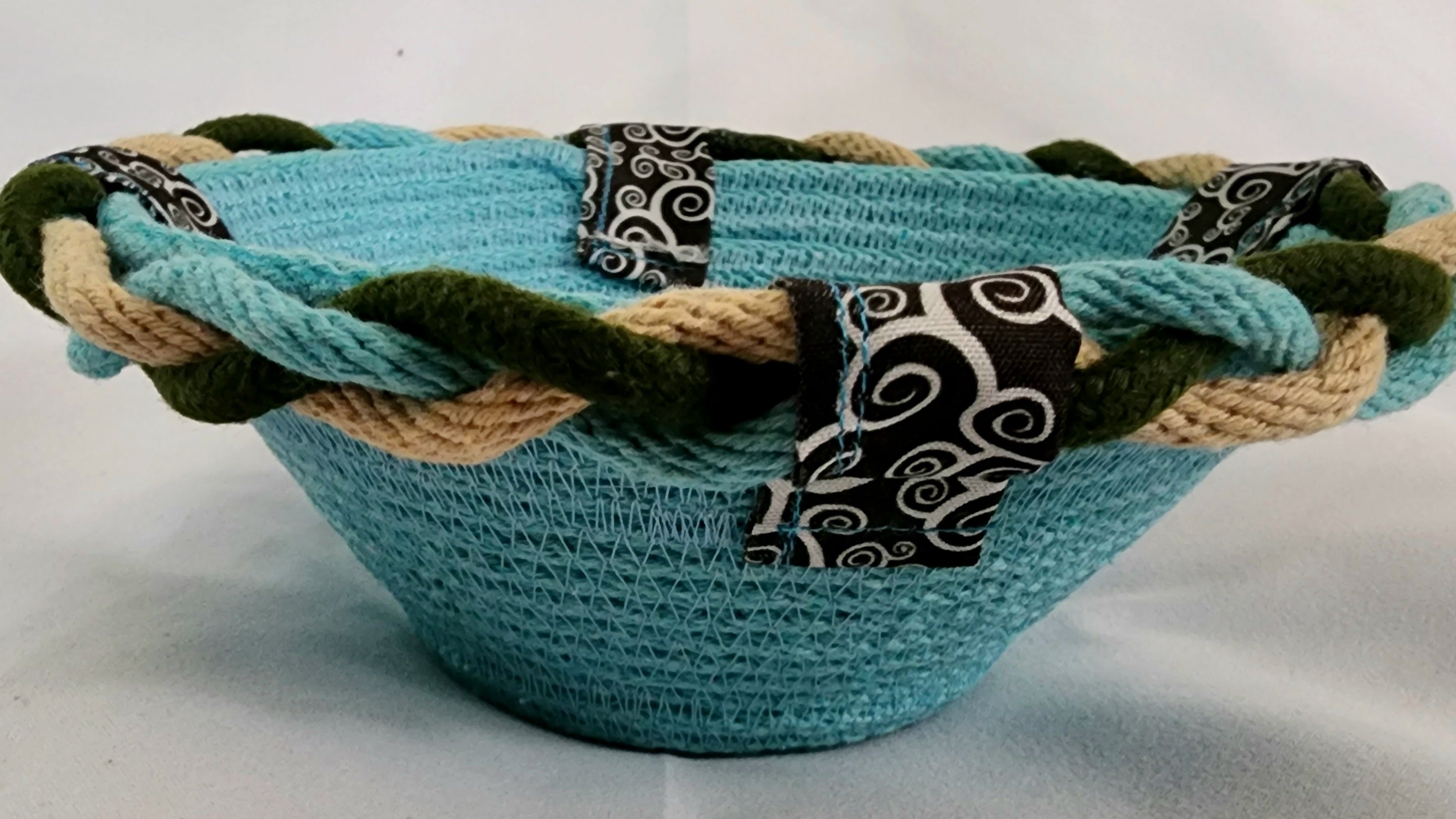 Rope Bowl: Braided Turquoise Brown Beige