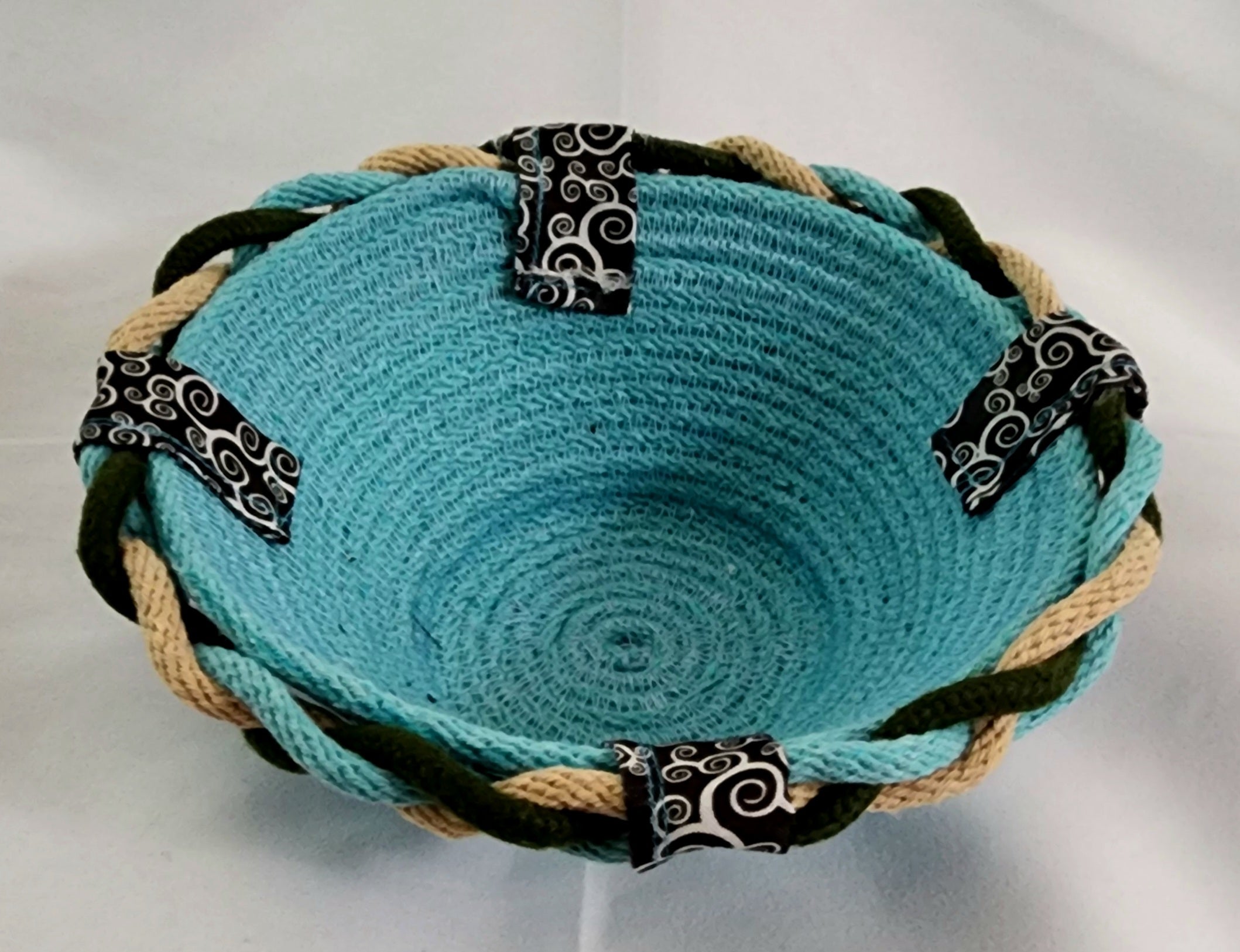 Rope Bowl: Braided Turquoise Brown Beige