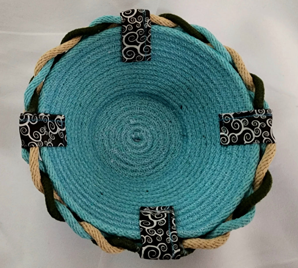 Rope Bowl: Braided Turquoise Brown Beige