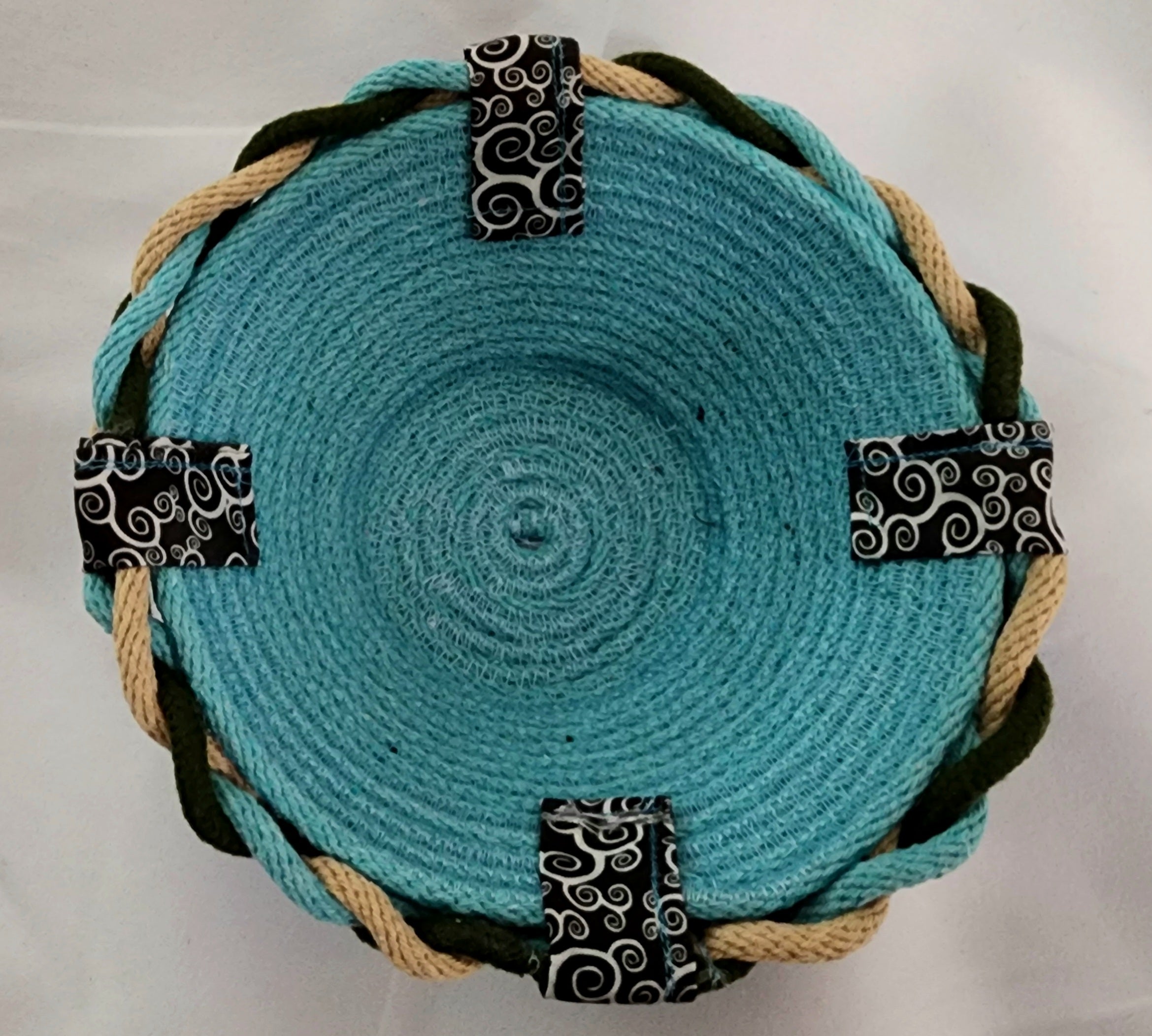 Rope Bowl: Braided Turquoise Brown Beige