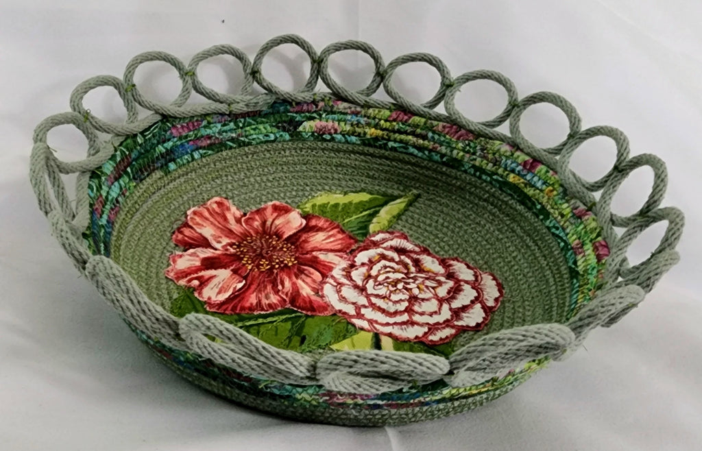 Rope Bowl: Green Floral Applique