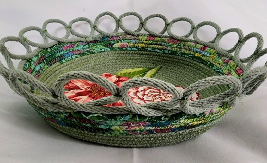 Rope Bowl: Green Floral Applique