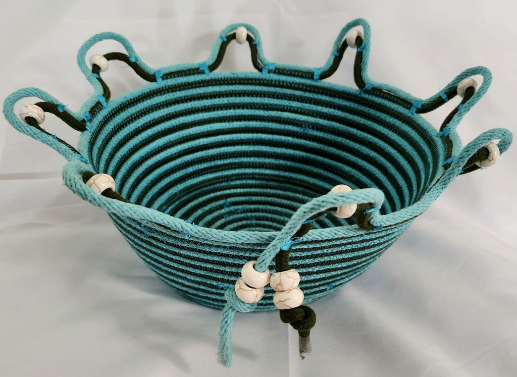rope bowl turquoise and brown spiral