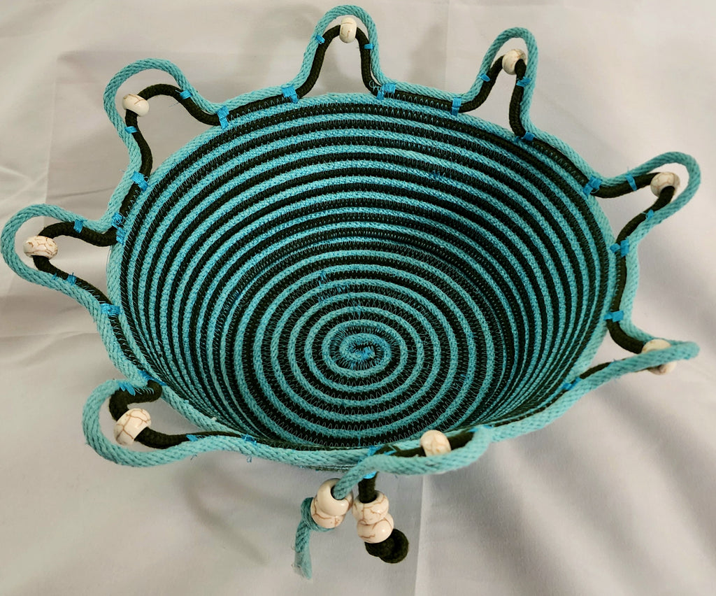 Rope Bowl: Turquoise and Brown Spiral