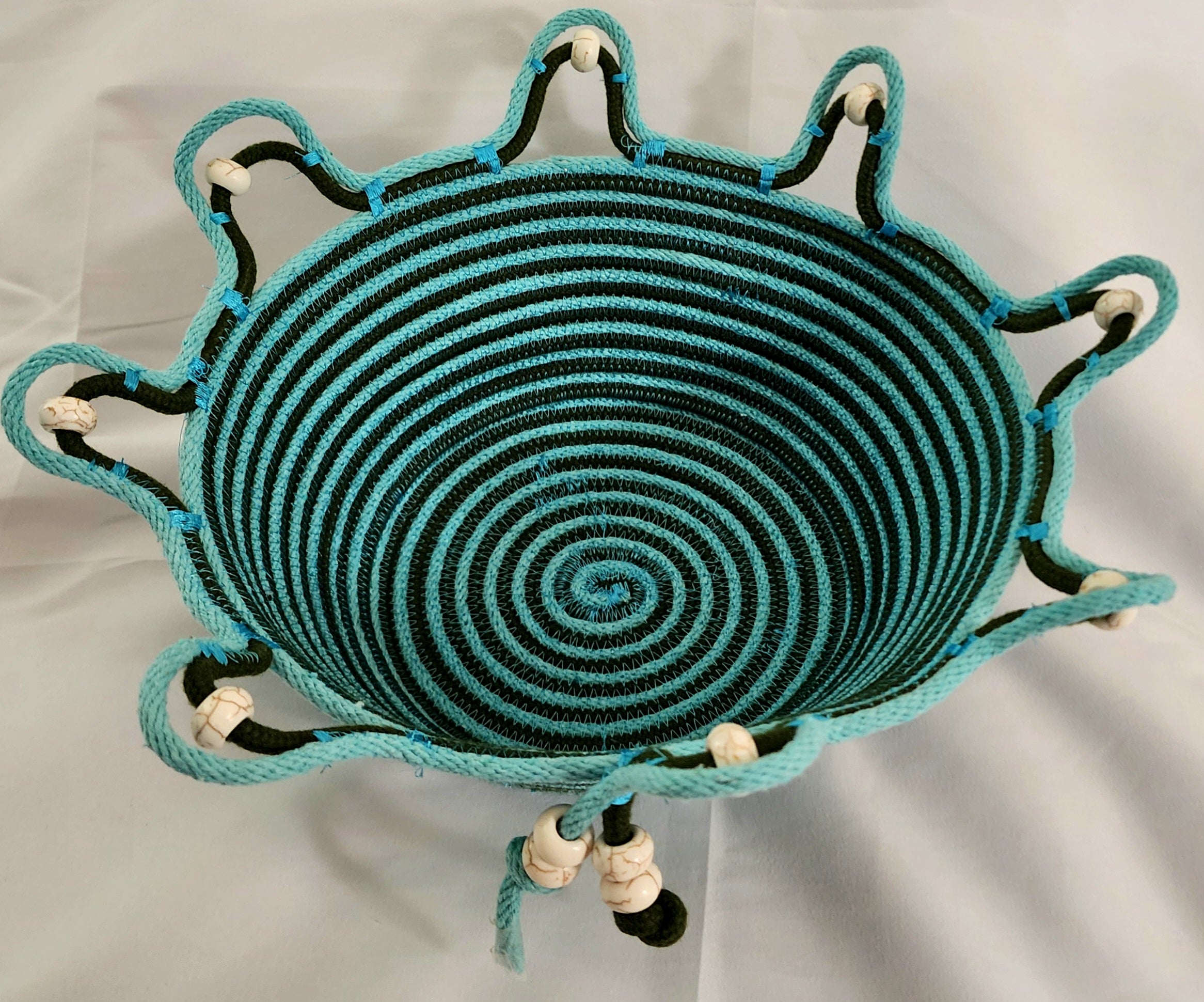 Rope Bowl: Turquoise and Brown Spiral