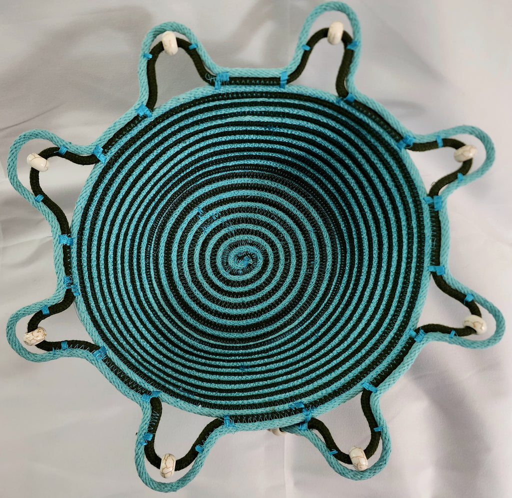 Rope Bowl: Turquoise and Brown Spiral