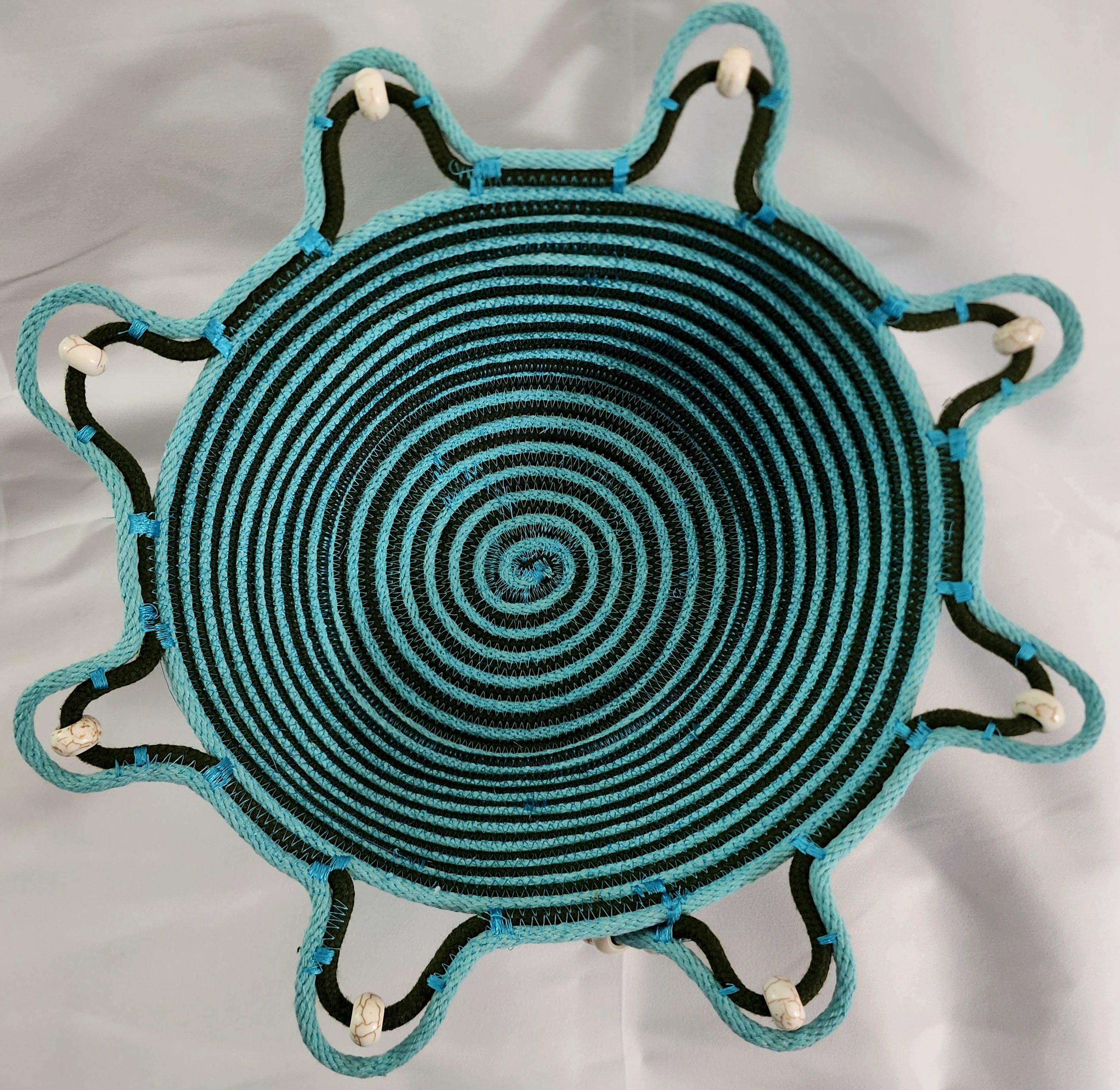 Rope Bowl: Turquoise and Brown Spiral