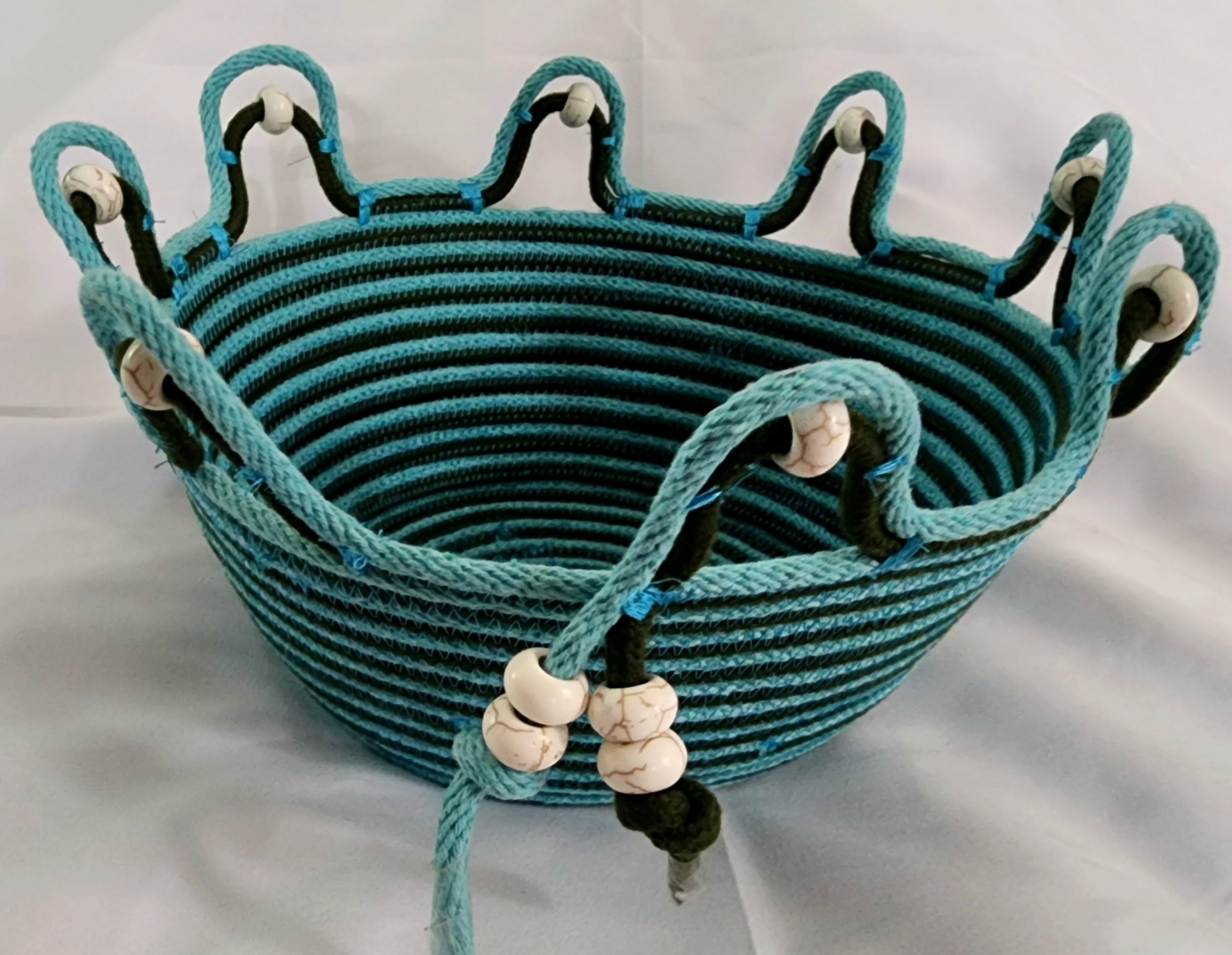 Rope Bowl: Turquoise and Brown Spiral