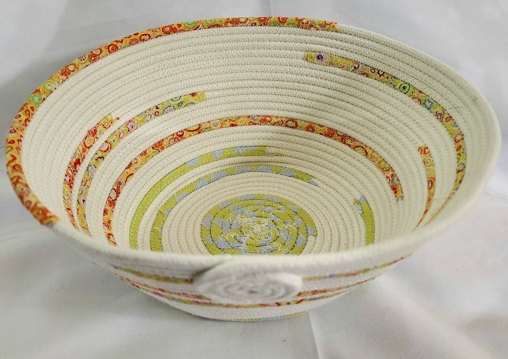 Rope Bowl: White Orange Green Fabric