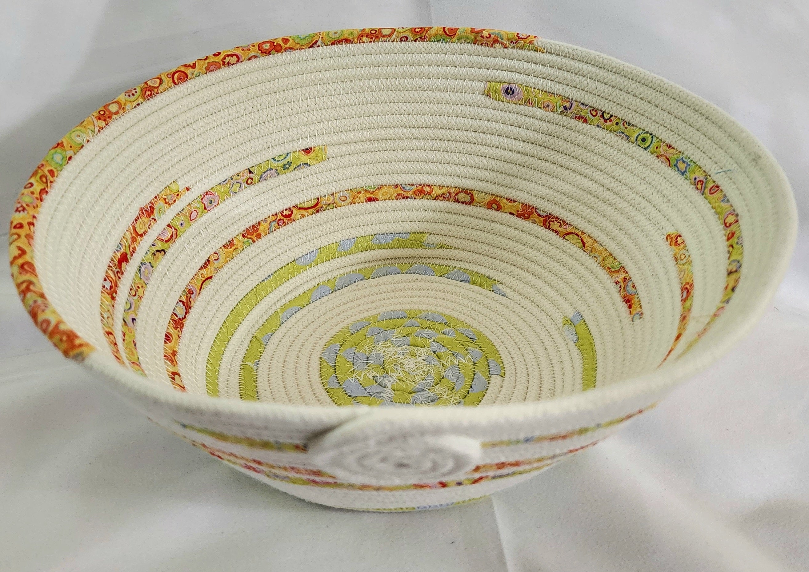 Rope Bowl: White Orange Green Fabric
