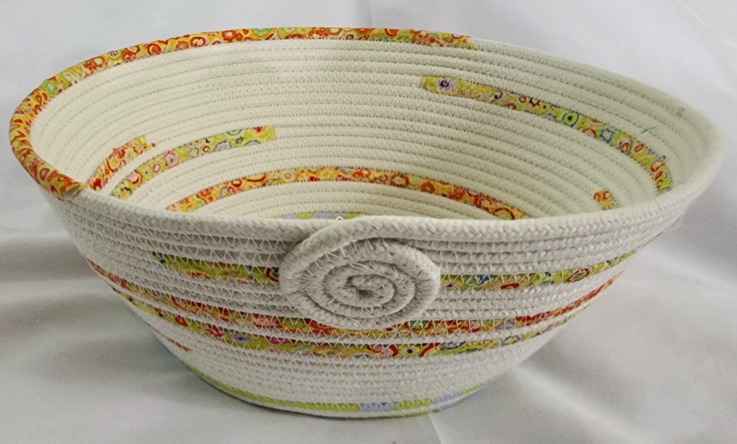 Rope Bowl: White Orange Green Fabric
