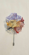 SP-5 Abstract Flower Stick Pin / Lapel Pin. Fabric made by Free Motion Embroidery. Lacy and Unique)