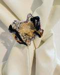 SP-6 Abstract Flower Stick Pin / Lapel Pin. Fabric made by Free Motion Embroidery. Lacy and Unique)