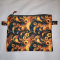 Pouches: Orange and Blue Tones Celestial Moon and Sunflower(m). Zipper Pouch, Fully Lined.  For Travel, Makeup, Toiletries, Crafting