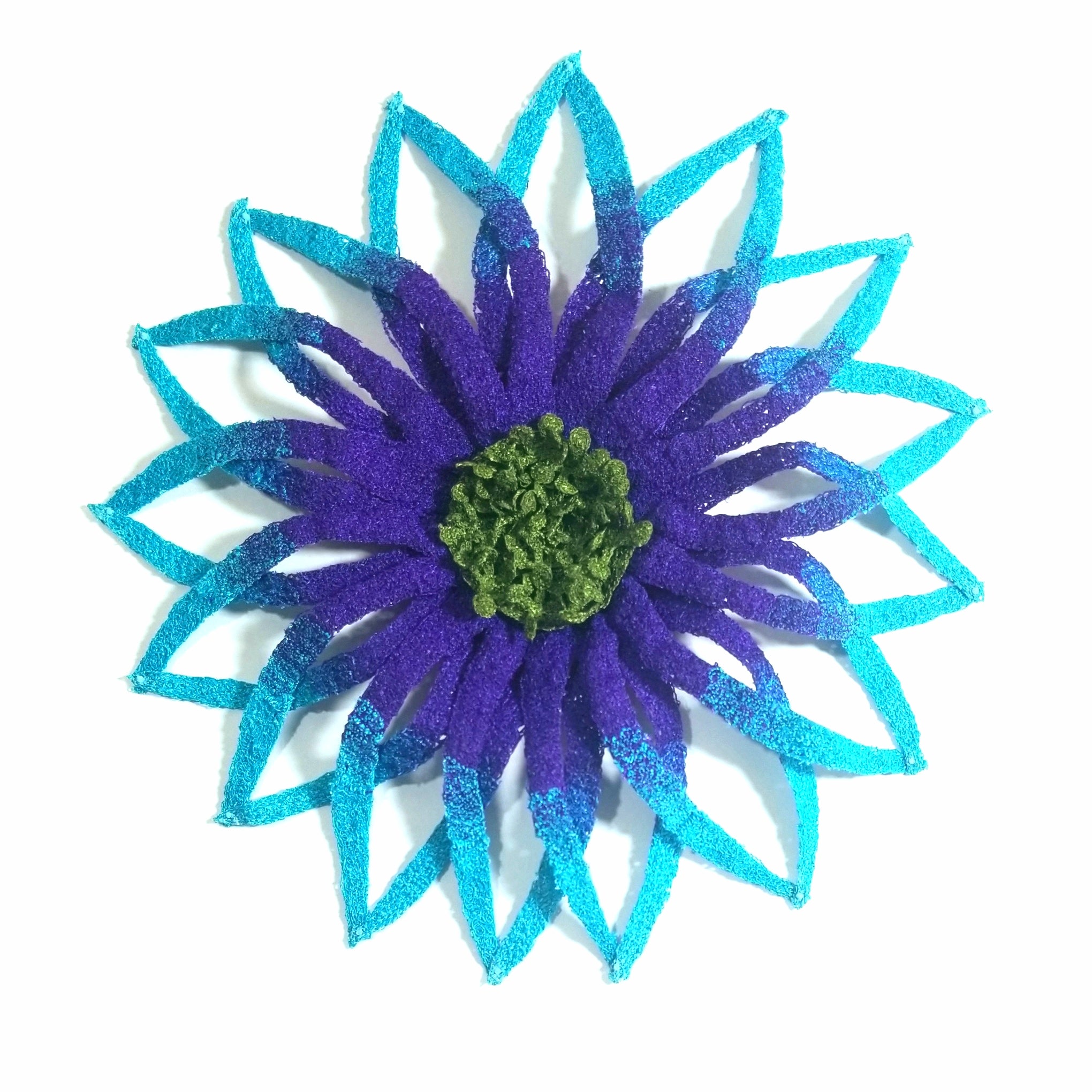 Blue and green decorative flower on a white background