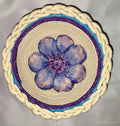 Rope Bowl: Blue and Purple Wrapped With Flower Accents and Base. Coiled Rope, Home Decor